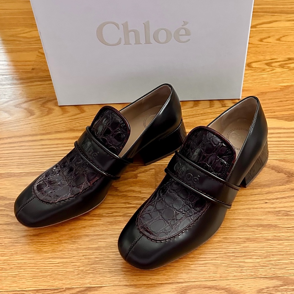 Chloé NIB Women's Brown Cheryl Leather Loafer Pumps (38)